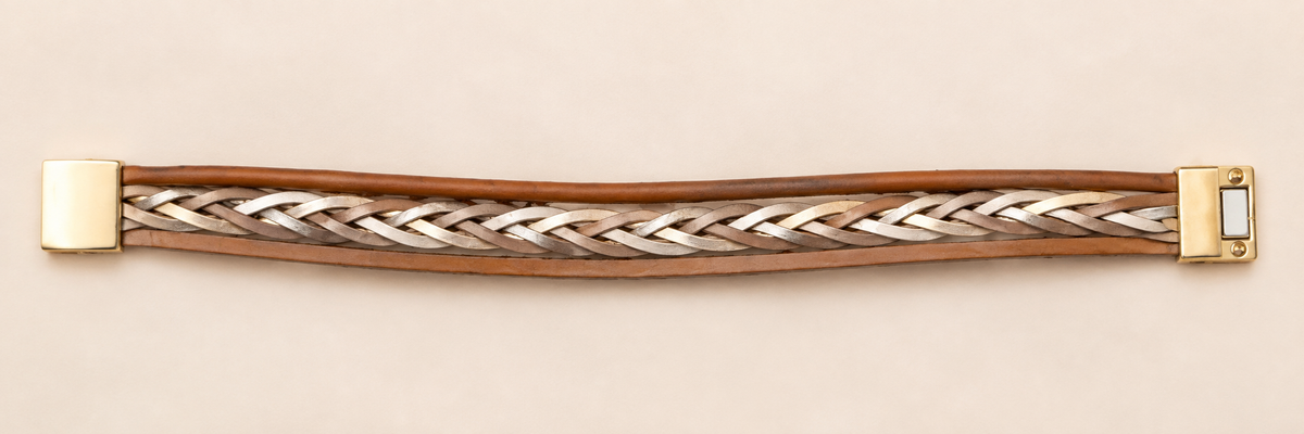 Heritage Weave Reversible Bracelet – Tan & Metallic — Photo 6