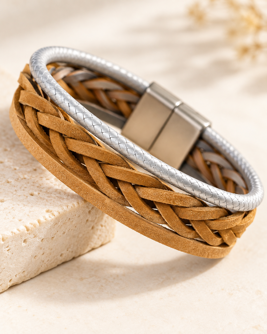 Dual-Tone Signature Reversible Bracelet – Tan & Silver — Photo 5