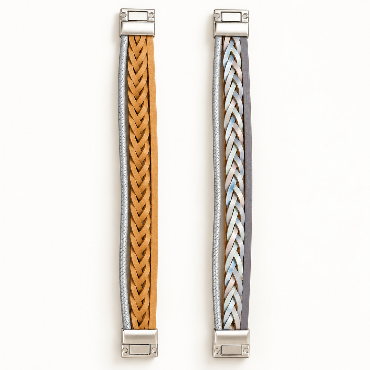 Dual-Tone Signature Reversible Bracelet – Tan & Silver — Photo 7