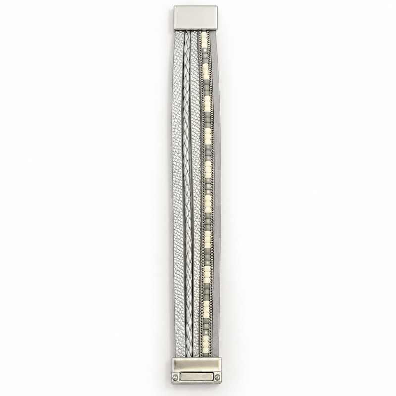 Silver Multi-Strand Textured Bracelet – Ivory Accents — Photo 1