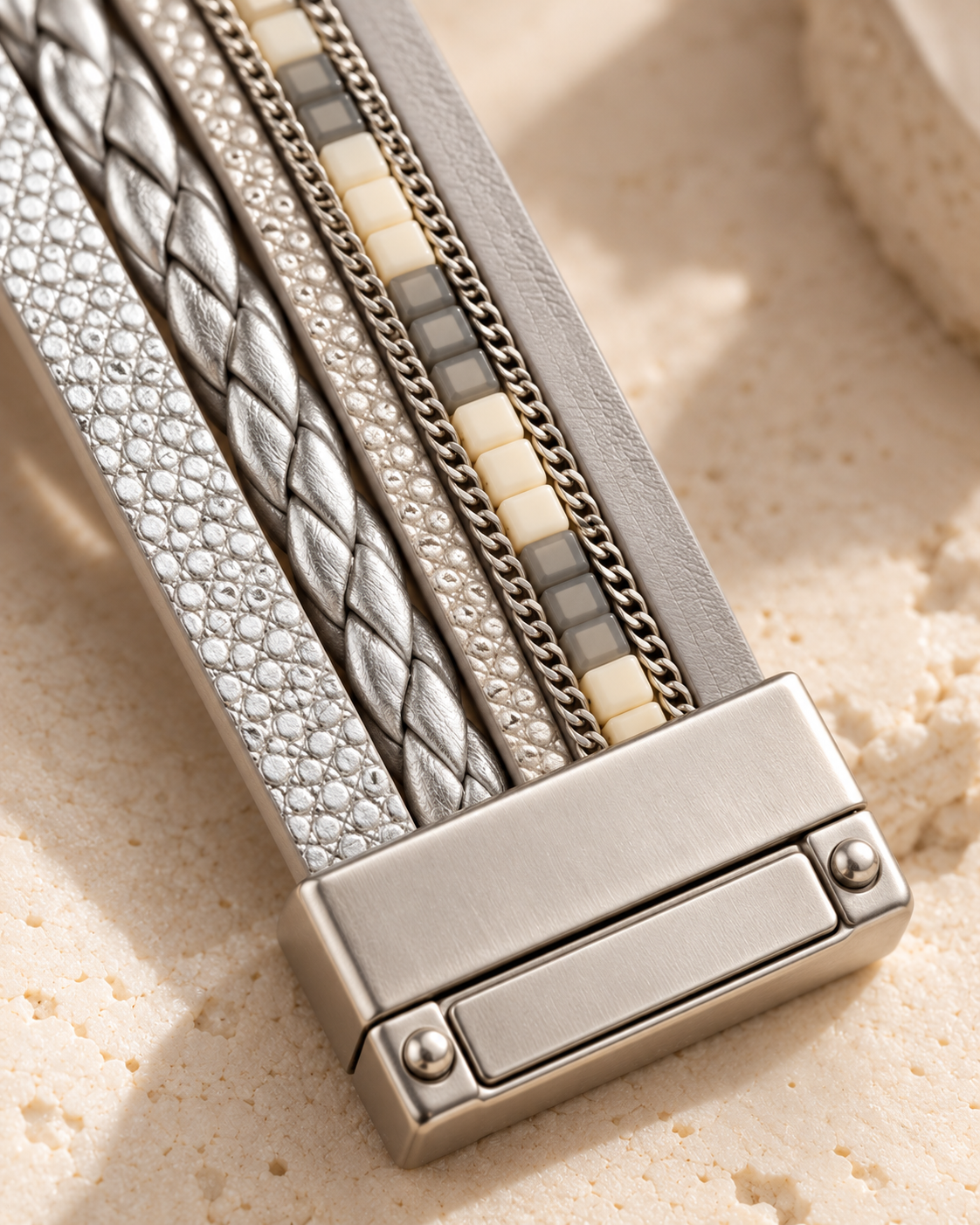 Silver Multi-Strand Textured Bracelet – Ivory Accents — Photo 3