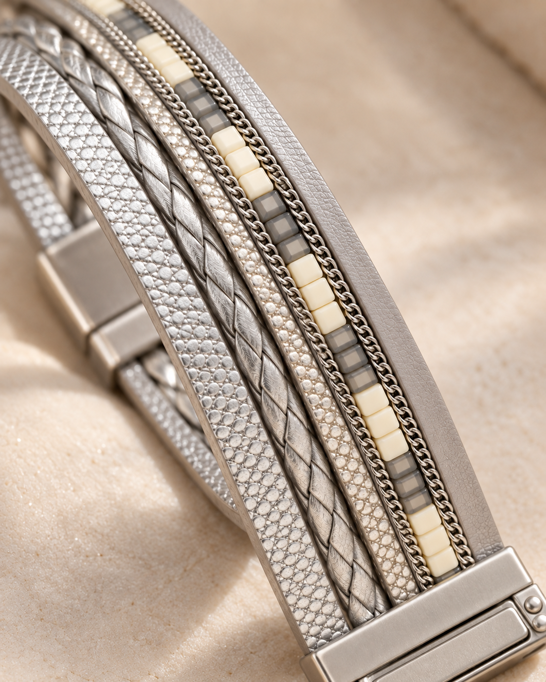 Silver Multi-Strand Textured Bracelet – Ivory Accents — Photo 5