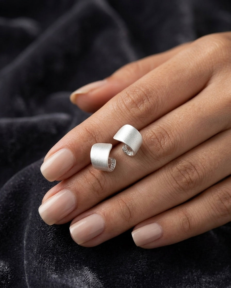 Ivory Sculpted Cuff Stud Earrings – Silver — Photo 2