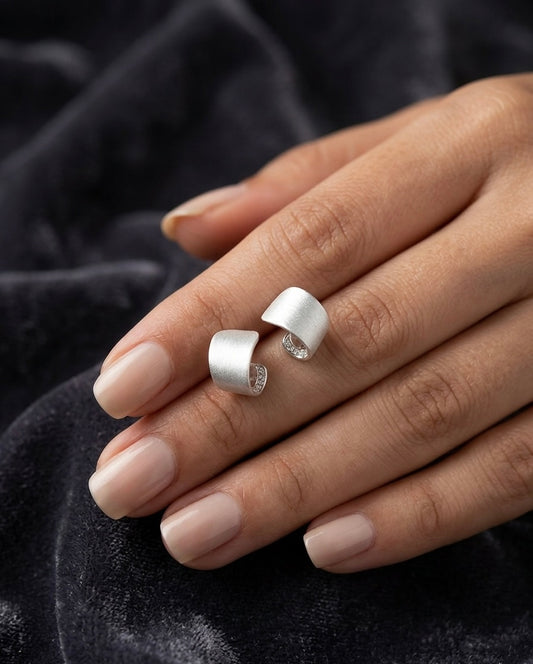 Ivory Sculpted Cuff Stud Earrings – Silver — Photo 2