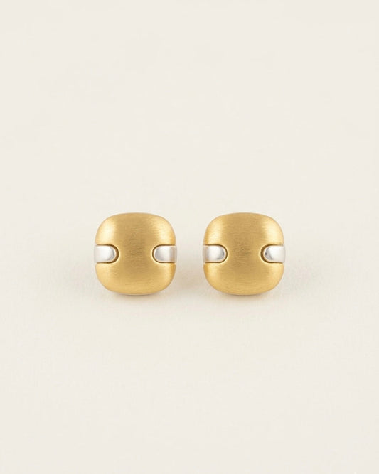 Brushed Gold Square Stud Earrings – Two-Tone — Photo 1