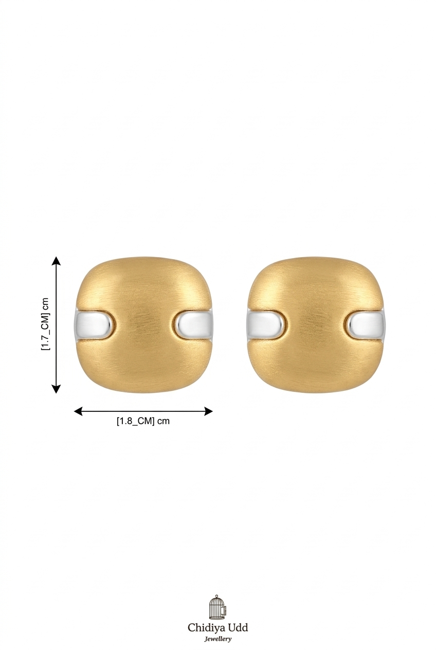 Brushed Gold Square Stud Earrings – Two-Tone — Photo 6