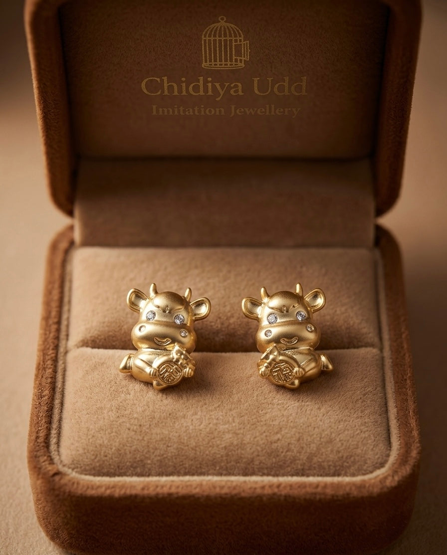 Lucky Ox Statement Stud Earrings – Gold — Photo 11