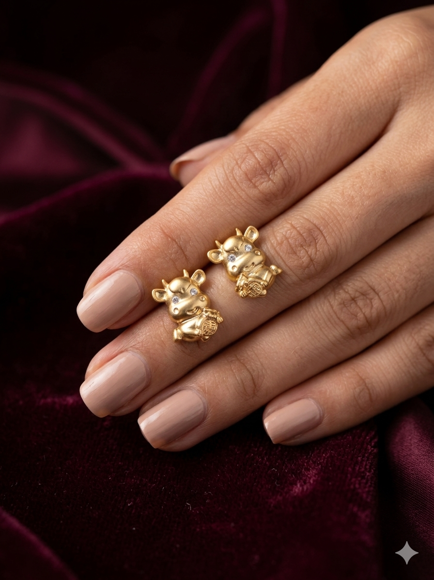 Lucky Ox Statement Stud Earrings – Gold — Photo 2