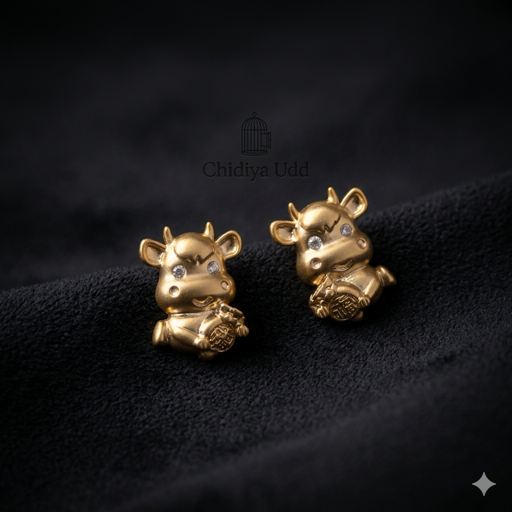 Lucky Ox Statement Stud Earrings – Gold — Photo 3