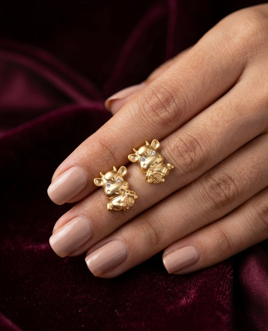 Lucky Ox Statement Stud Earrings – Gold — Photo 4