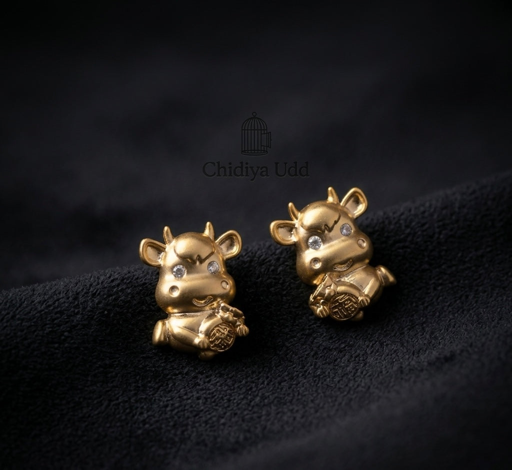 Lucky Ox Statement Stud Earrings – Gold — Photo 5