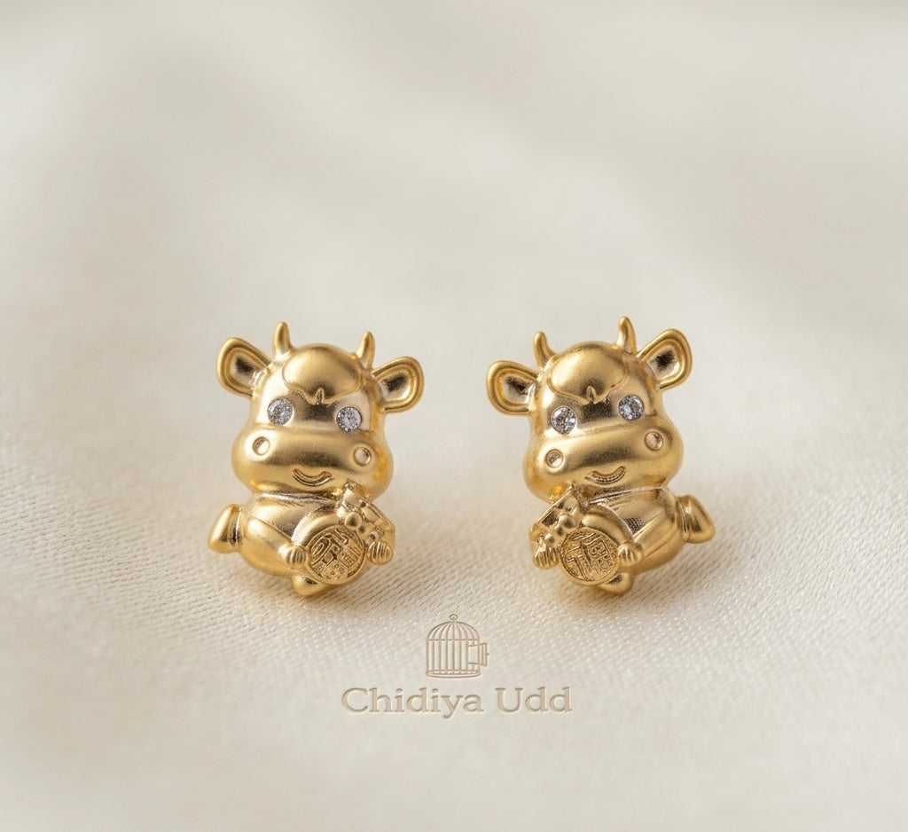 Lucky Ox Statement Stud Earrings – Gold — Photo 6
