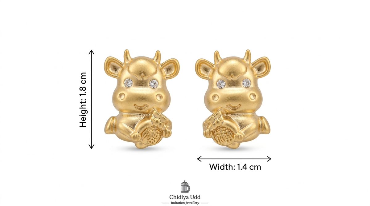 Lucky Ox Statement Stud Earrings – Gold — Photo 8