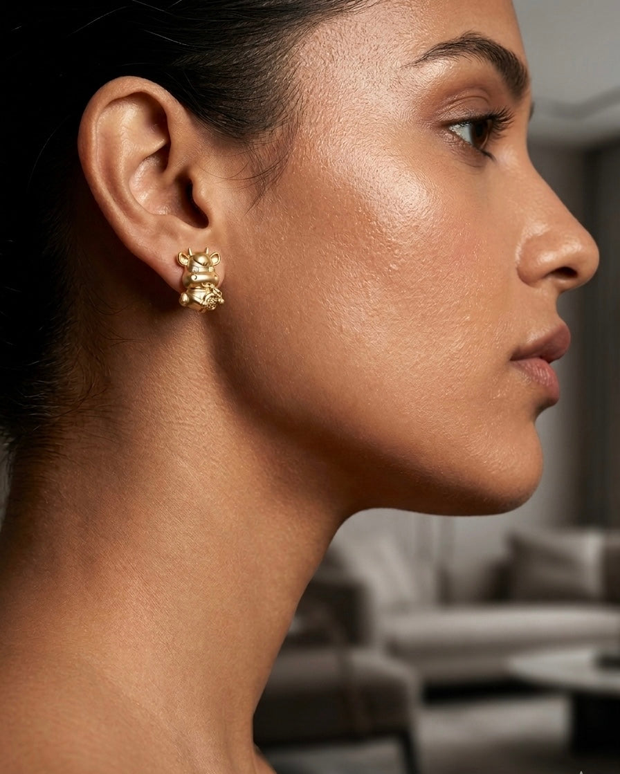Lucky Ox Statement Stud Earrings – Gold — Photo 9