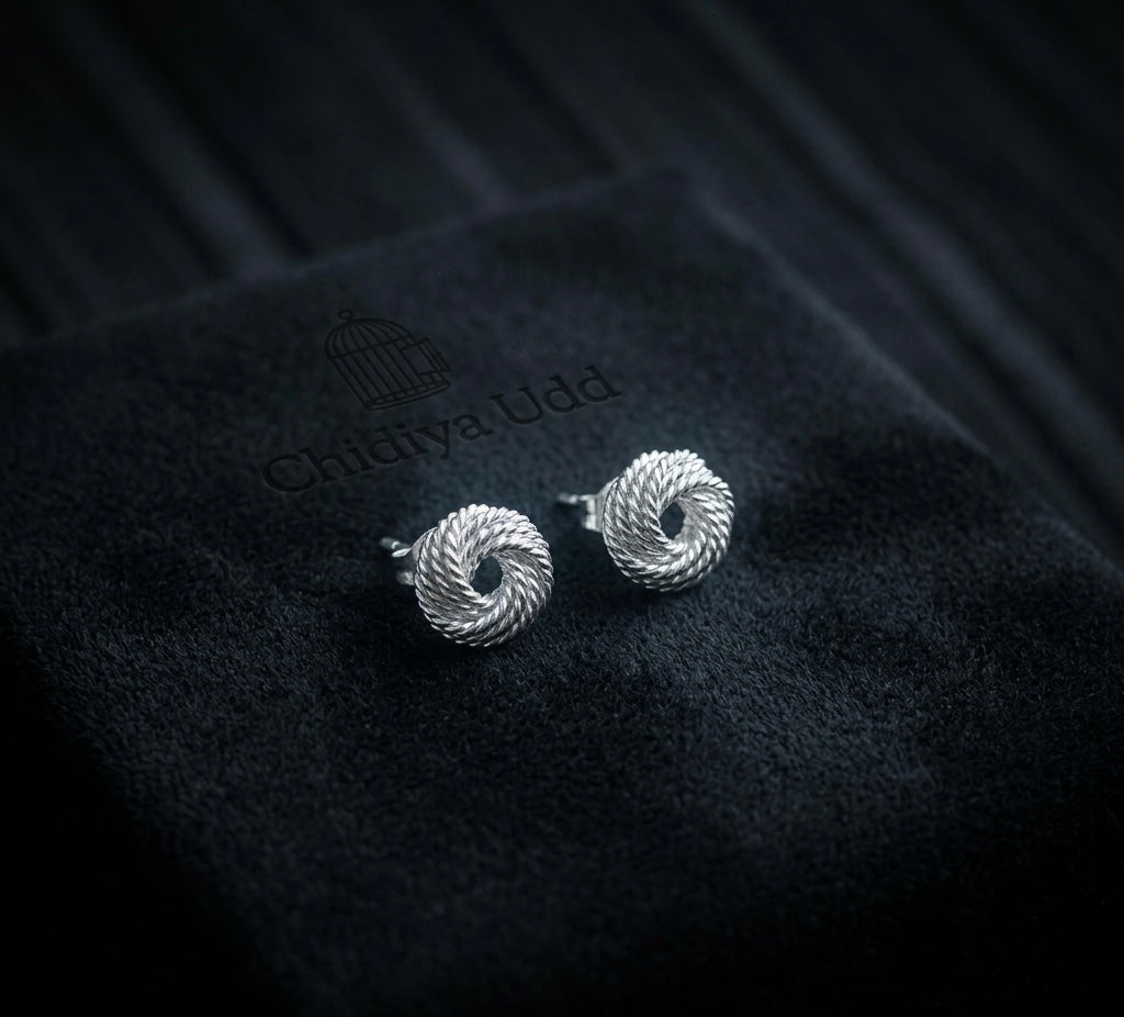 Twisted Rope Knot Stud Earrings – Silver — Photo 3