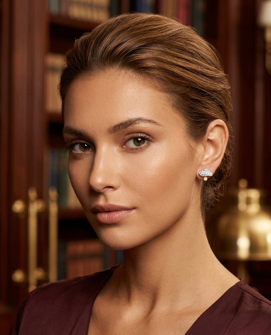 Mushroom Enamel Drop Stud Earrings – Gold & White — Photo 6