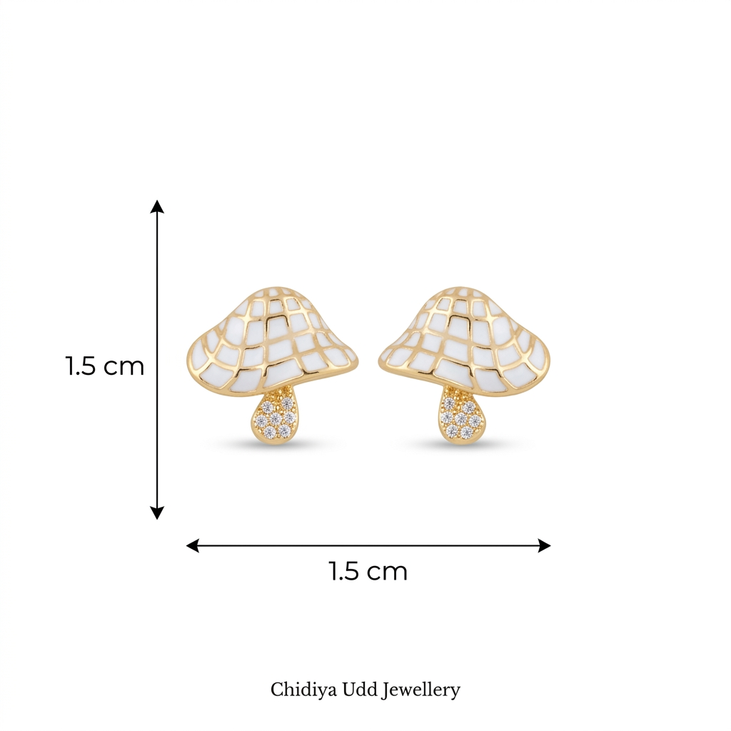 Mushroom Enamel Drop Stud Earrings – Gold & White — Photo 8