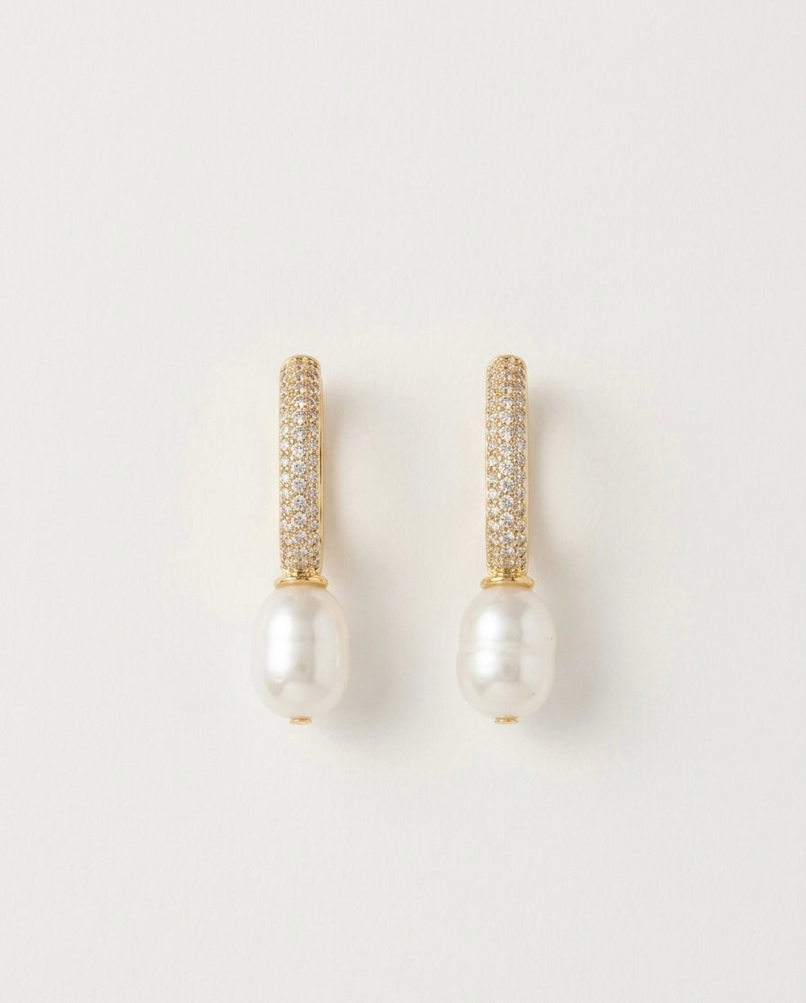 Pavé Pearl Bar Drop Earrings – Gold — Photo 1