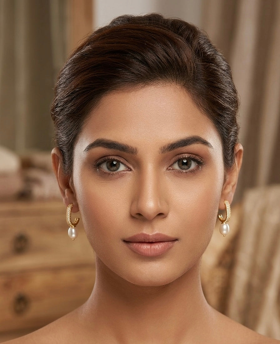Pavé Pearl Bar Drop Earrings – Gold — Photo 2