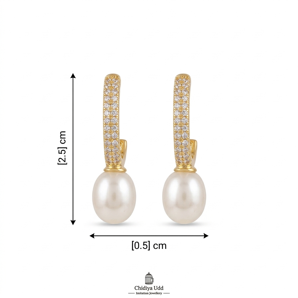 Pavé Pearl Bar Drop Earrings – Gold — Photo 3