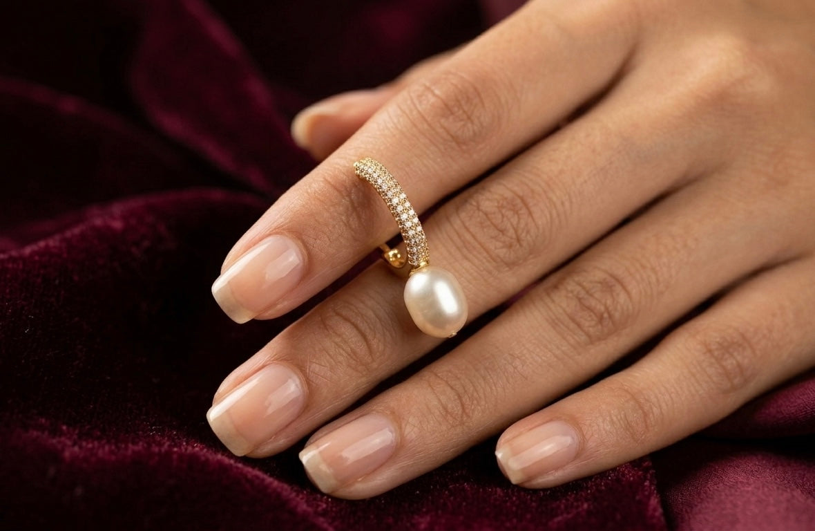 Pavé Pearl Bar Drop Earrings – Gold — Photo 8
