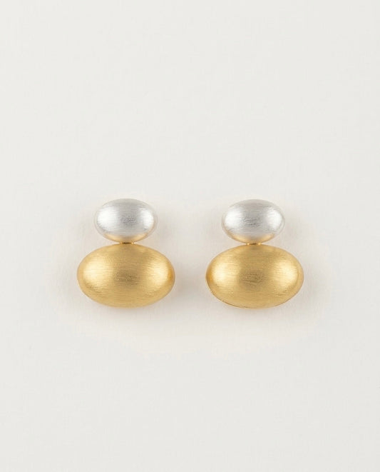 Brushed Two-Tone Oval Drop Earrings – Gold & Silver — Photo 1