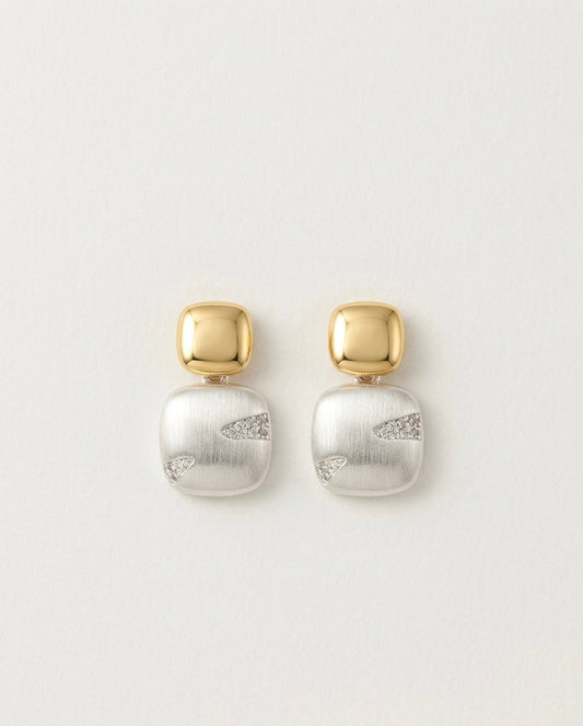 Two-Tone Pavé Square Drop Earrings – Gold & Silver — Photo 1