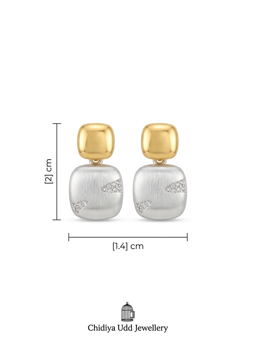 Two-Tone Pavé Square Drop Earrings – Gold & Silver — Photo 5