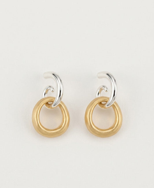 Linked Double Hoop Earrings – Gold & Silver — Photo 1