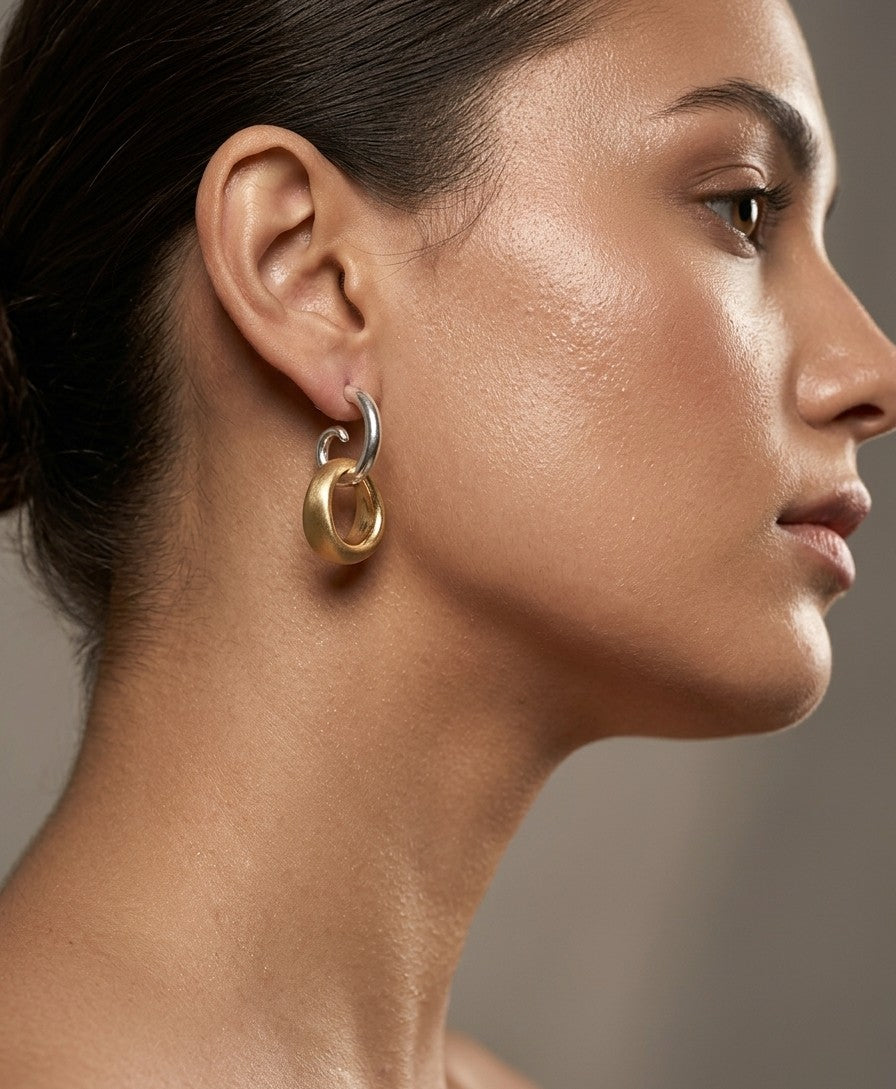 Linked Double Hoop Earrings – Gold & Silver — Photo 4