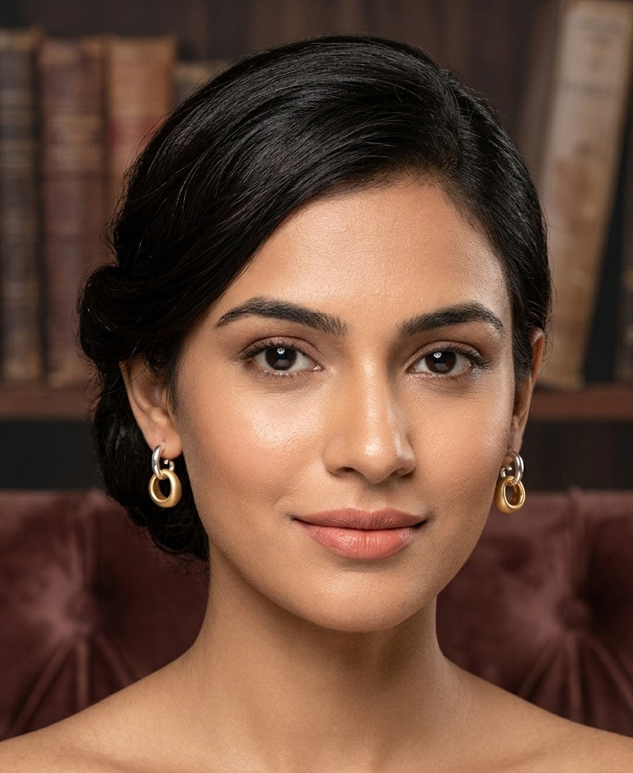 Linked Double Hoop Earrings – Gold & Silver — Photo 5