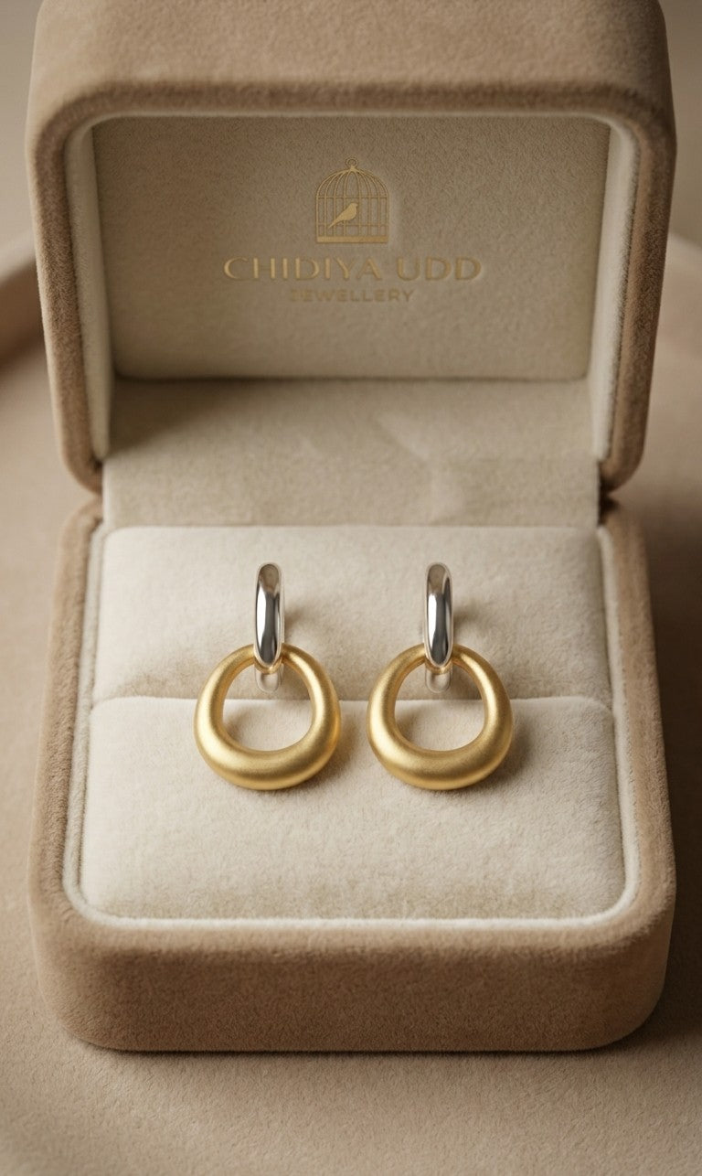 Linked Double Hoop Earrings – Gold & Silver — Photo 7