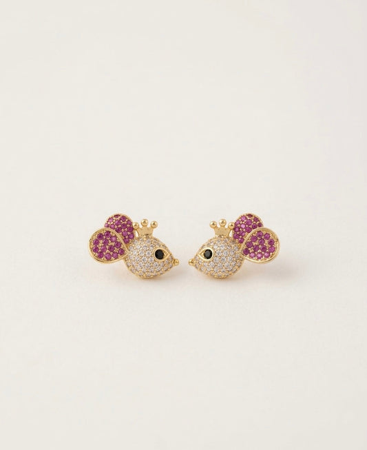 Crystal Mouse Stud Earrings – Gold & Pink — Photo 1