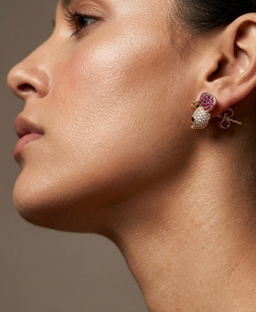 Crystal Mouse Stud Earrings – Gold & Pink — Photo 5