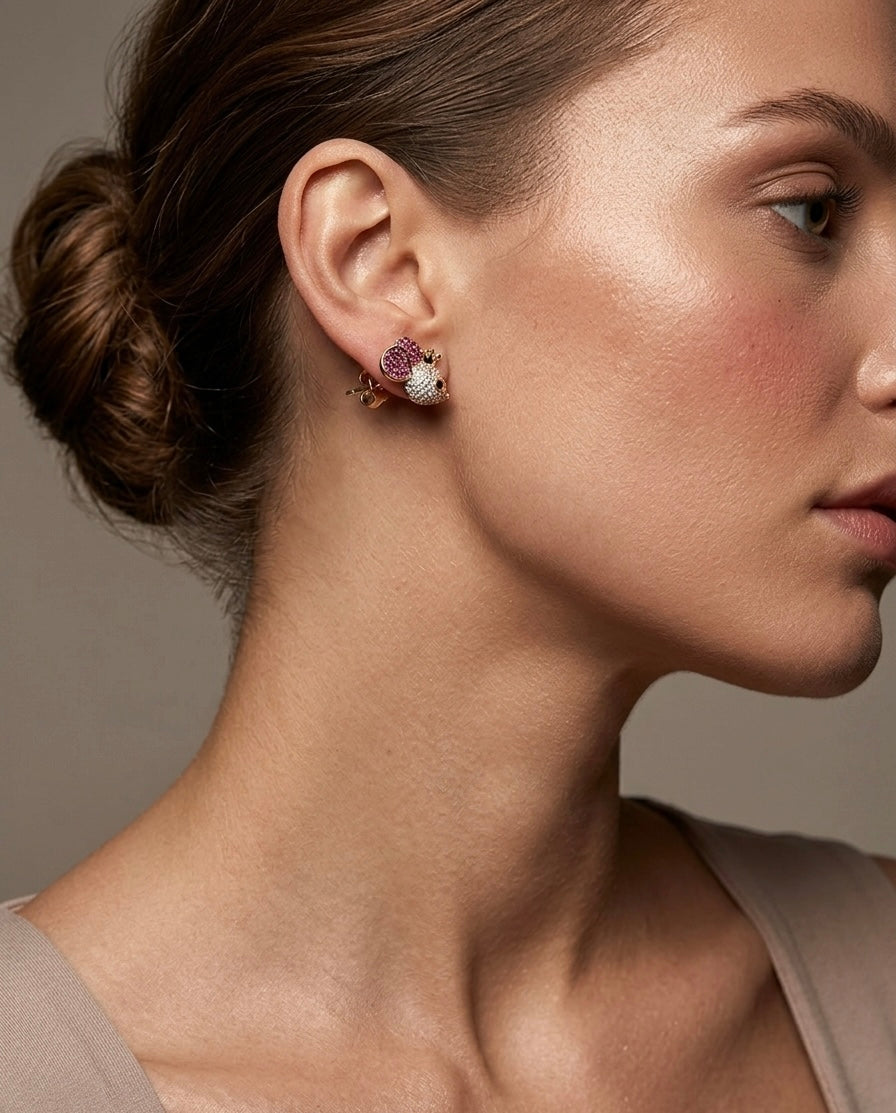 Crystal Mouse Stud Earrings – Gold & Pink — Photo 6