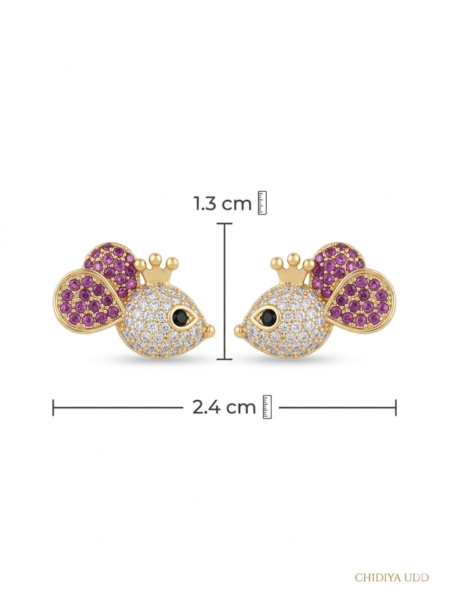 Crystal Mouse Stud Earrings – Gold & Pink — Photo 9