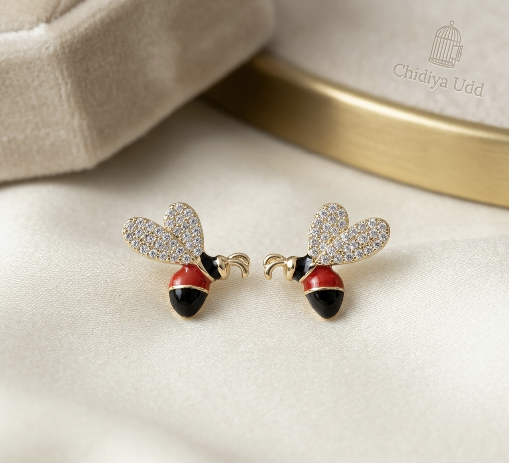 Enamel Bee Stud Earrings – Gold, Red & Black — Photo 10