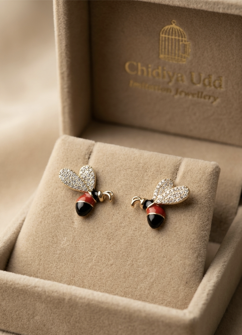 Enamel Bee Stud Earrings – Gold, Red & Black — Photo 11