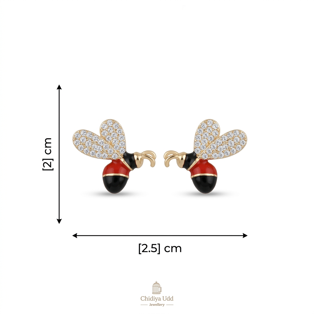 Enamel Bee Stud Earrings – Gold, Red & Black — Photo 4