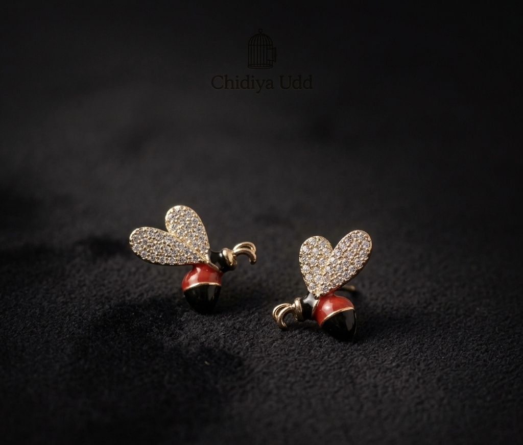 Enamel Bee Stud Earrings – Gold, Red & Black — Photo 9