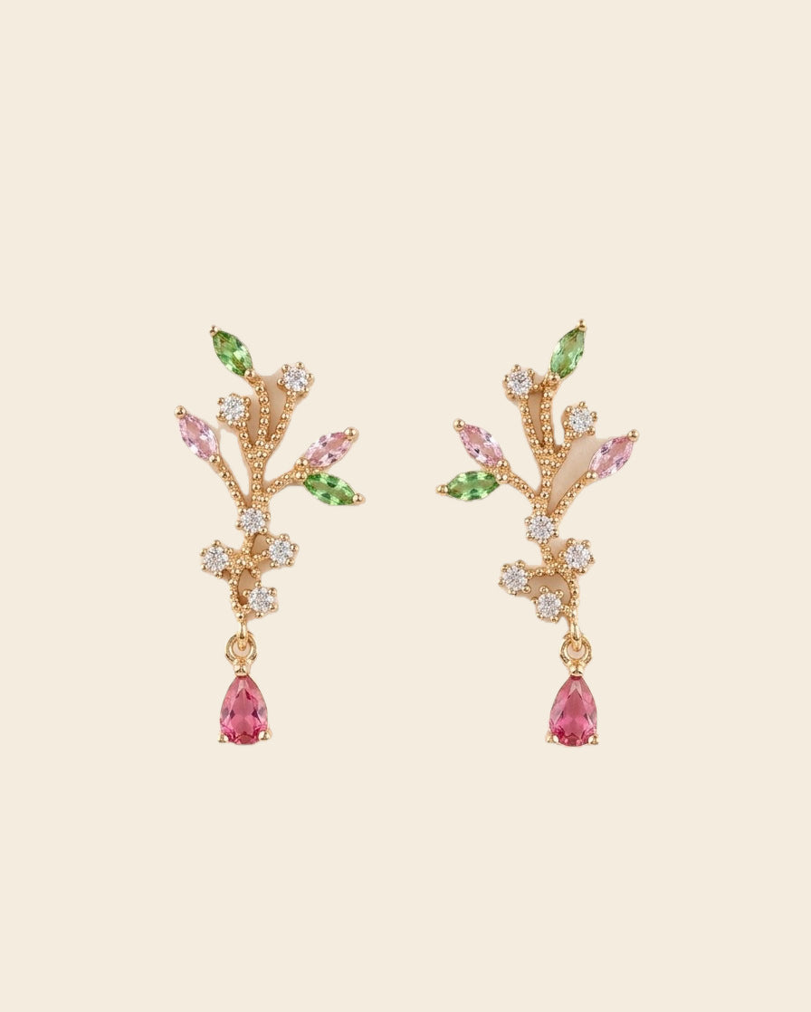 Multicolor Botanical Crystal Drop Earrings – Gold — Photo 1