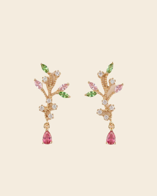 Multicolor Botanical Crystal Drop Earrings – Gold — Photo 1