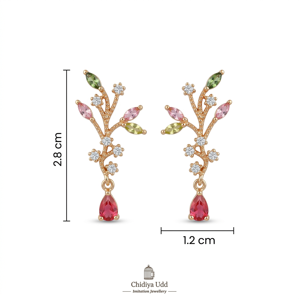 Multicolor Botanical Crystal Drop Earrings – Gold — Photo 10