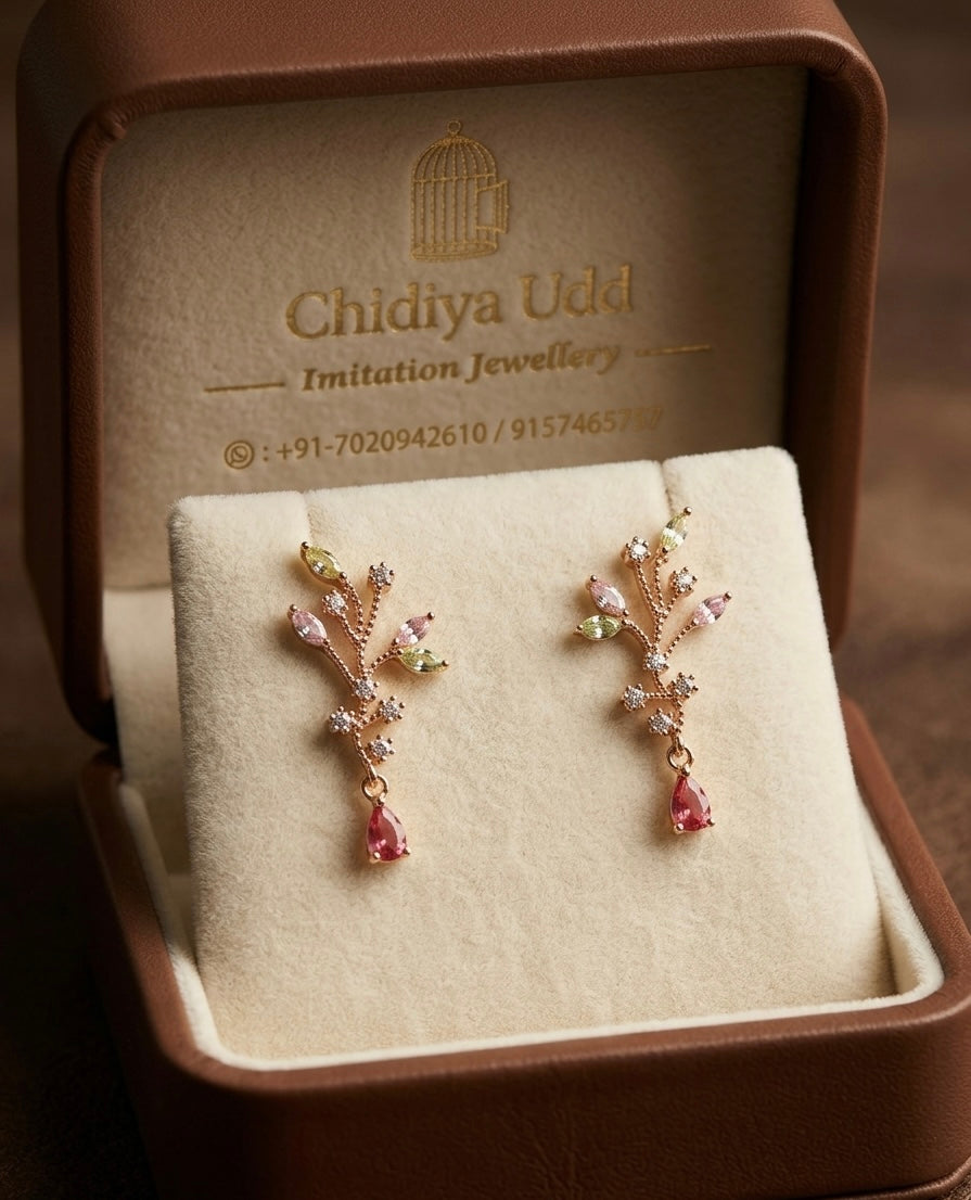 Multicolor Botanical Crystal Drop Earrings – Gold — Photo 11