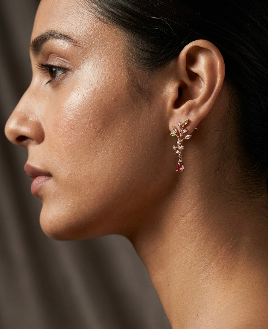 Multicolor Botanical Crystal Drop Earrings – Gold — Photo 6