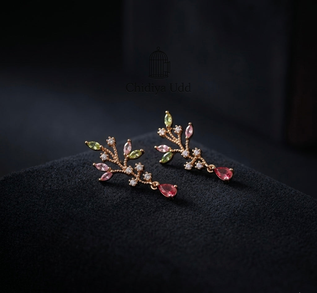 Multicolor Botanical Crystal Drop Earrings – Gold — Photo 8