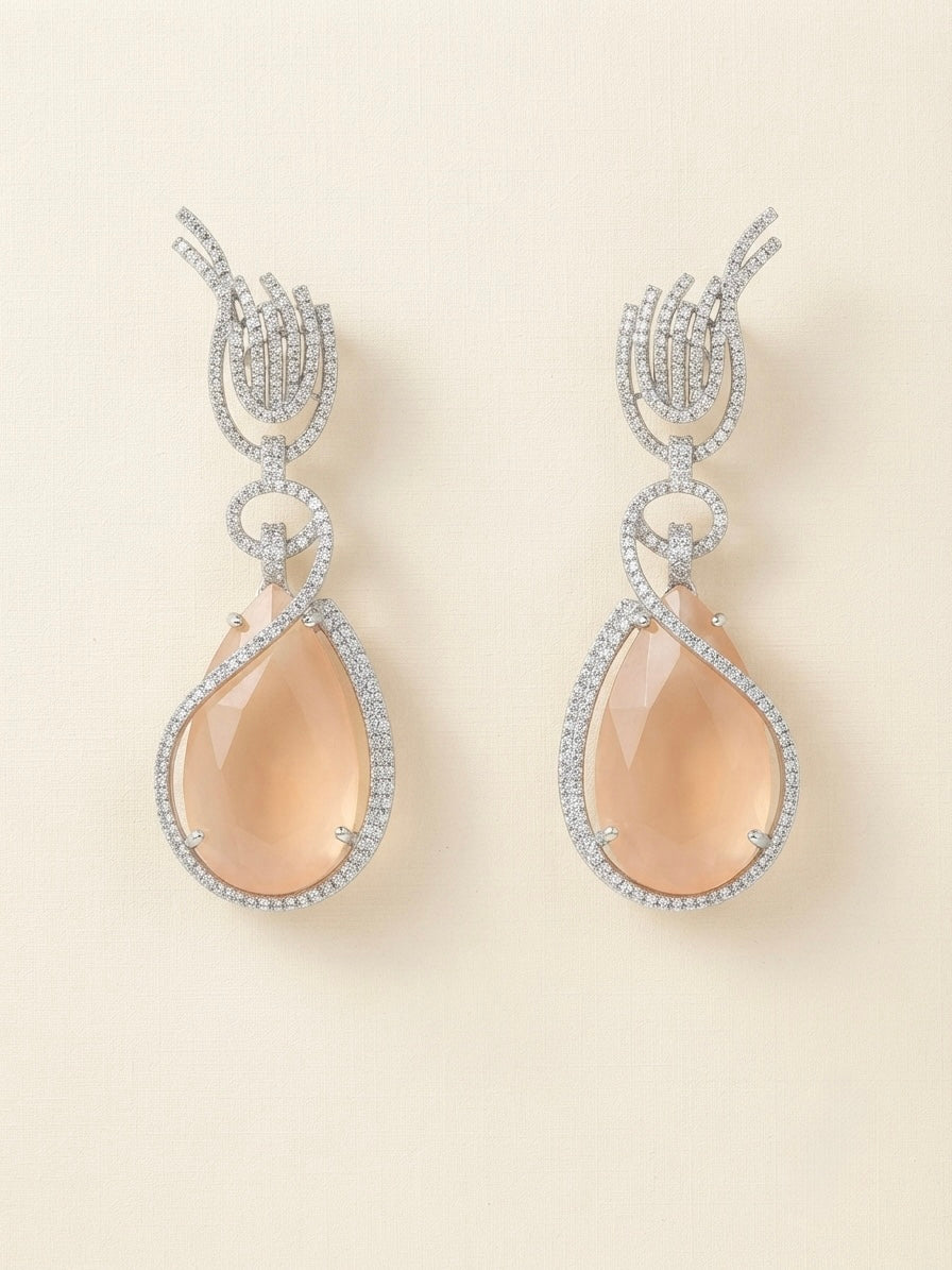 Champagne Crystal Cascade Earrings – Sculpted Halo Drop — Photo 1