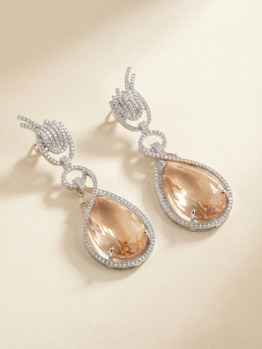 Champagne Crystal Cascade Earrings – Sculpted Halo Drop — Photo 2