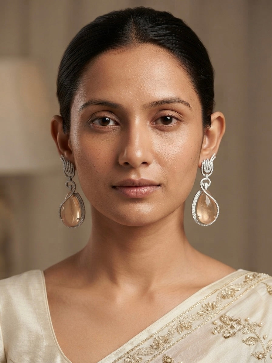 Champagne Crystal Cascade Earrings – Sculpted Halo Drop — Photo 5