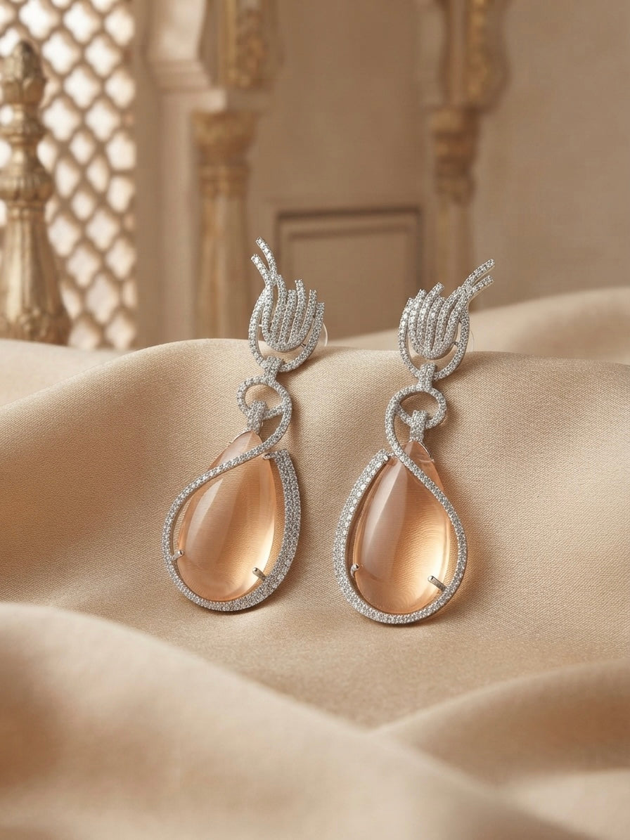 Champagne Crystal Cascade Earrings – Sculpted Halo Drop — Photo 6